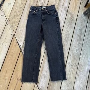 Zara Women's High Waisted Button Fly Jeans Black Wash 100% Cotton Size 2
